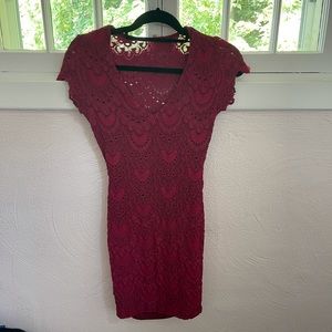 Nightcap Spanish Lace Short Sleeve Red Mini Dress